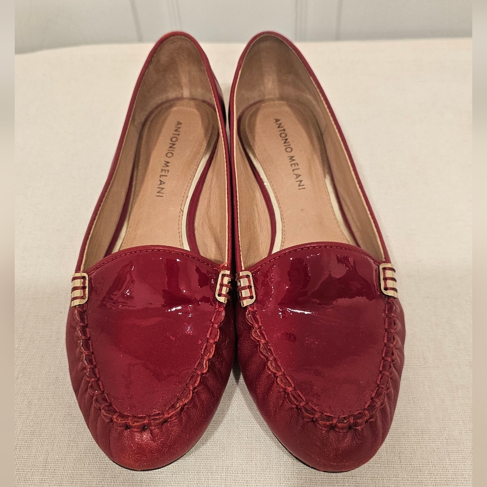 ANTONIO MELANI Women's Candy Apple Red Patent Leather Slip-On Flats Size-7.5 - Picture 2 of 11